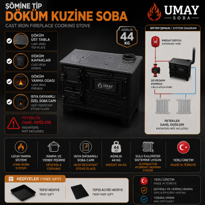 İmbisat Depolu Kalorifer Sobası | Şömine Tip Tam Döküm Kuzine